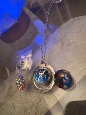 Tree of Strength Silver Pendant Necklace with Blue Art Glass